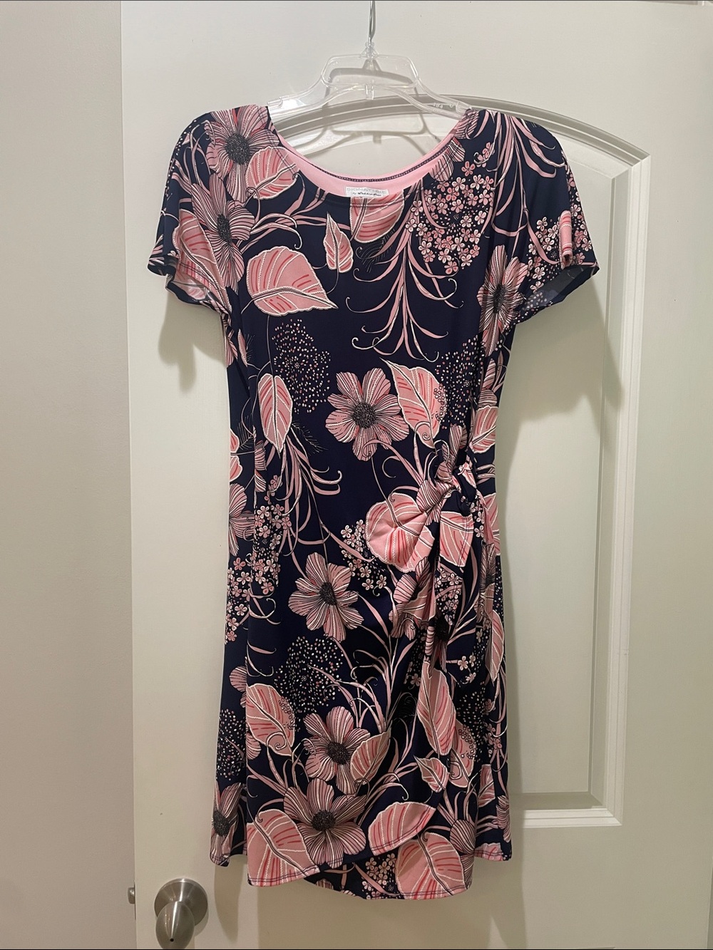 Robbie Bee Navy Dress with Pink Floral Print
